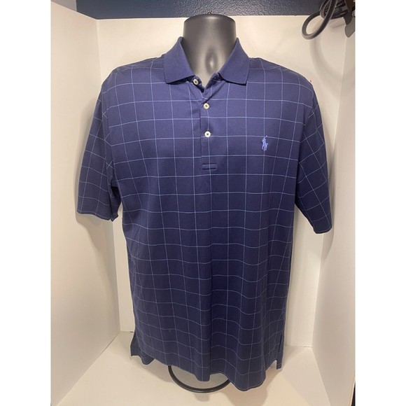 Ralph Lauren Polo Golf Shirt Mens Size Medium Short Sleeve Blue Windowpane Rugby - Picture 1 of 5
